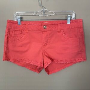 3/$15 SALE! Rewind Bright Coral Orange Lace Trim Shorts